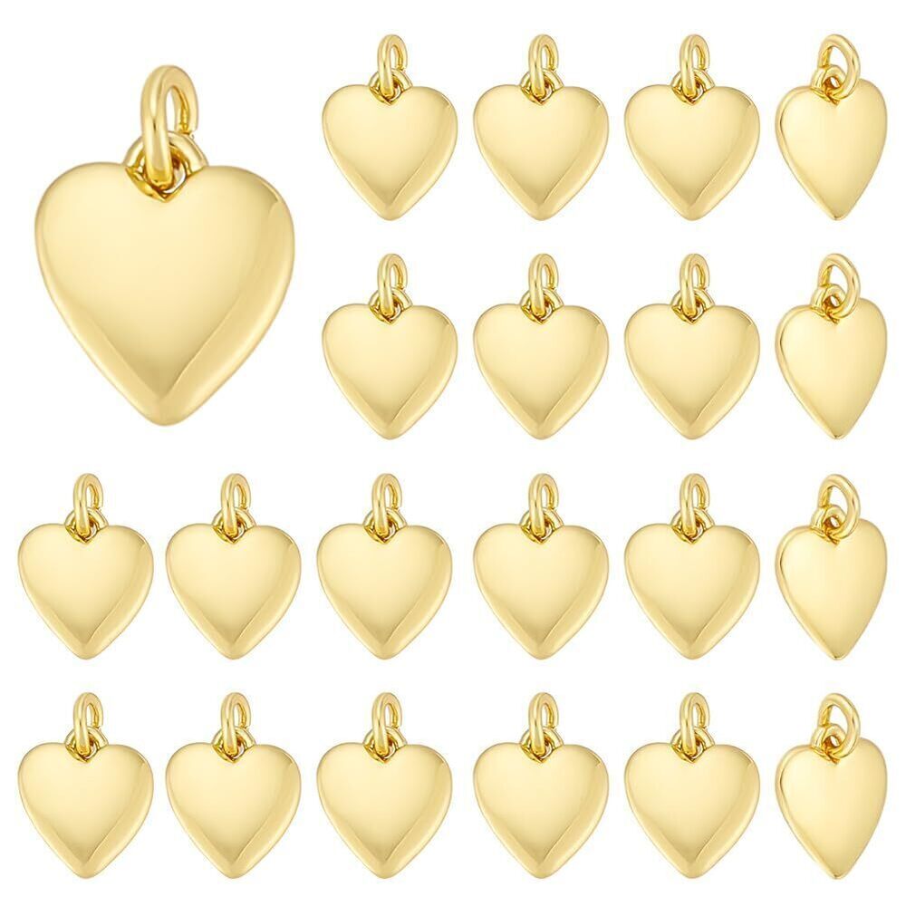 2265 24Pcs Heart Charms Brass Love Pendants 3D Heart Dangle Pendant 18K